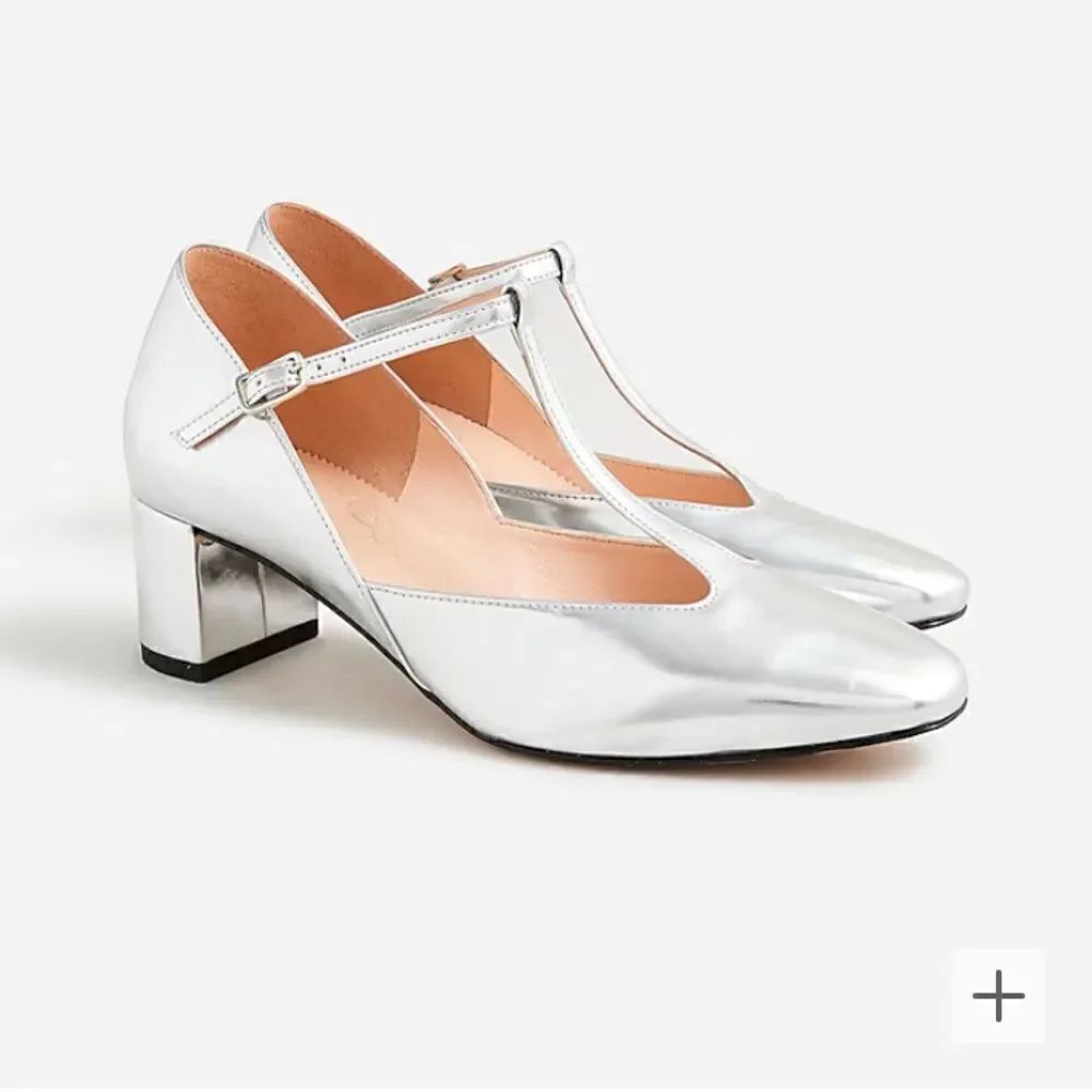 J.Crew Millie T-strap heels in metallic leather